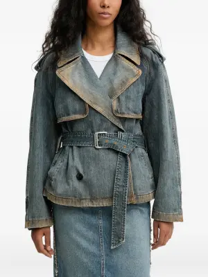 Джинсовая двубортная куртка с поясом