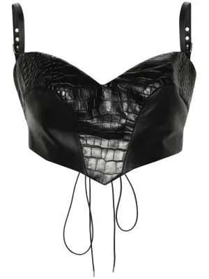 Кожаный топ с тиснением под кожу крокодила
