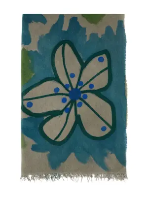 Шарф с цветочным узором и бахромой