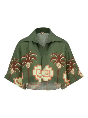 Льняная рубашка с принтом "пальмы"