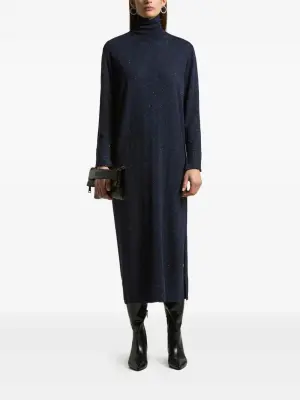 Платье миди с высоким воротником и разрезом